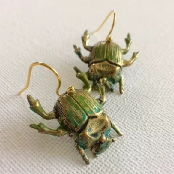 Egyptian Green Beetle Earrings - Picture 2 of 8